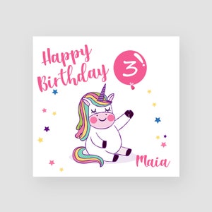 Personalised 3rd Birthday Card For Her - Third Birthday Card - Age 3 - Unicorn Balloon - Little Girl - Kids Birthday Card - ANY NAME/AGE