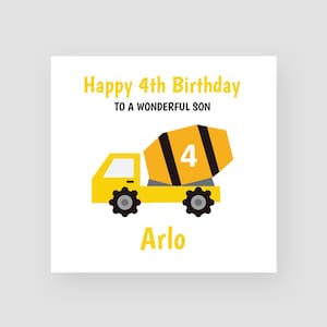 Personalizzato 4th Birthday Card - Fourth Birthday Card - Age 4 - Happy 4th Birthday - Cement Mixer - Son - Grandson - Godson - Nephew