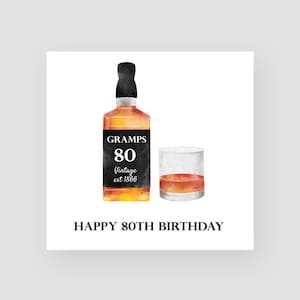 Tarjeta personalizada de 80 cumpleaños - Tarjeta de cumpleaños número ochenta - 80 años - Tarjeta de cumpleaños de whisky para él - Para hombres - CUALQUIER NOMBRE/EDAD