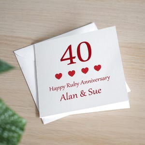 パーソナライズされた 40 周年記念カード ルビーの記念日カード 40 周年記念カード ルビー結婚記念日ギフト 結婚 40 年カード