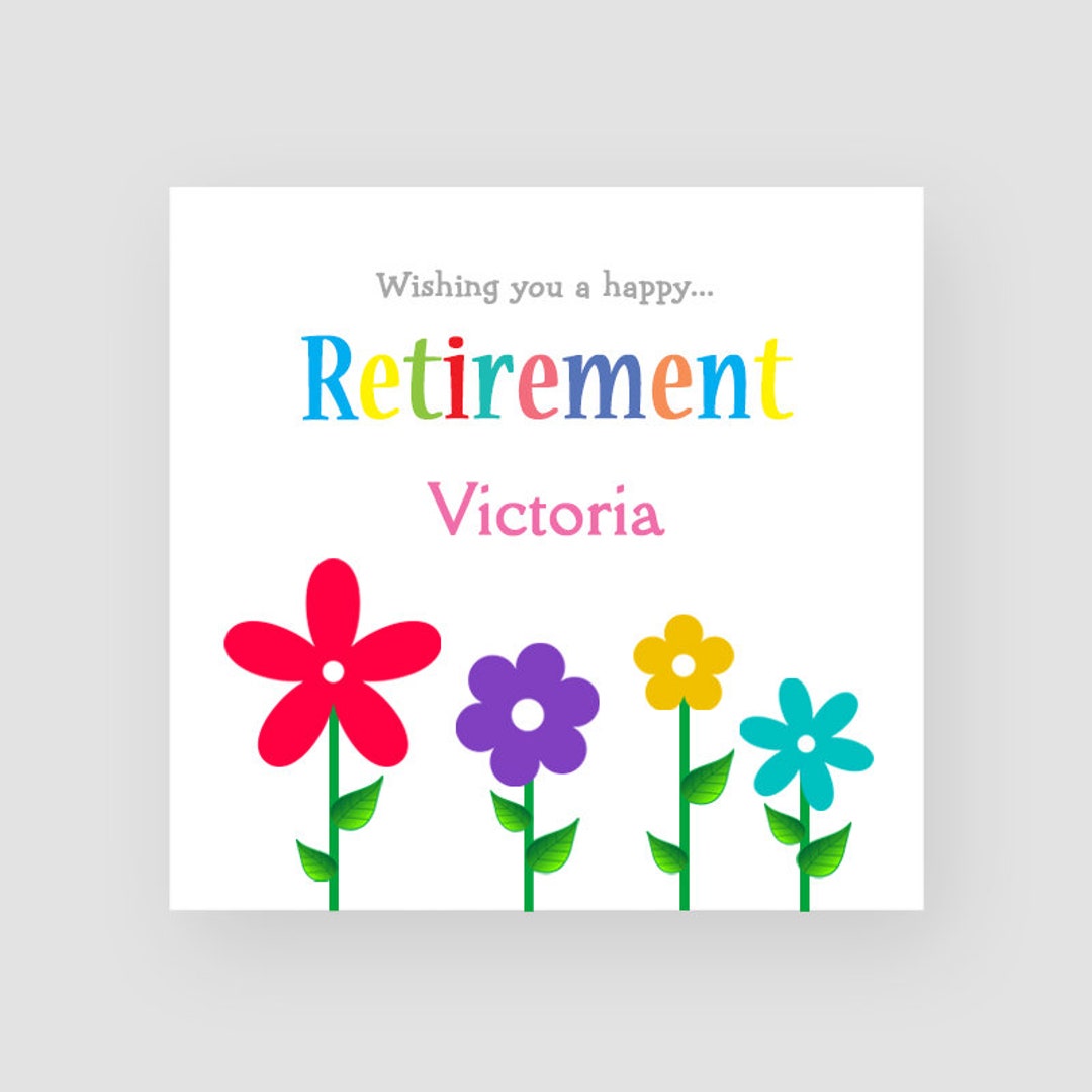 Personalised Retirement Card for Her Four Flowers Good Luck