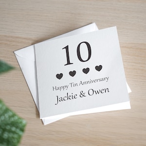 Carte personnalisée 10e anniversaire - carte d'anniversaire en étain - carte du dixième anniversaire - cadeau d'anniversaire de mariage en étain - cadeau de mariage de 10 ans
