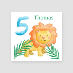 Carte personnalisée pour le 5e anniversaire de petit-fils Carte de cinquième anniversaire pour petit-fils Carte d'anniversaire pour petit garçon, cadeau d'anniversaire de lion, animaux du zoo