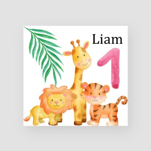 Cartão de primeiro aniversário personalizado - Cartão de primeiro aniversário - 1 ano - Animais do zoológico - Cartão de aniversário infantil - Para crianças - Para ele/ela