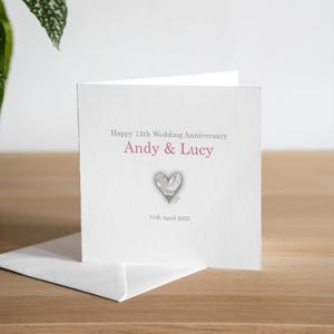 Biglietto personalizzato per il 12° anniversario - Biglietto per l'anniversario in seta - Biglietto per il dodicesimo anniversario - Regalo per il 12° anniversario - 12° anniversario