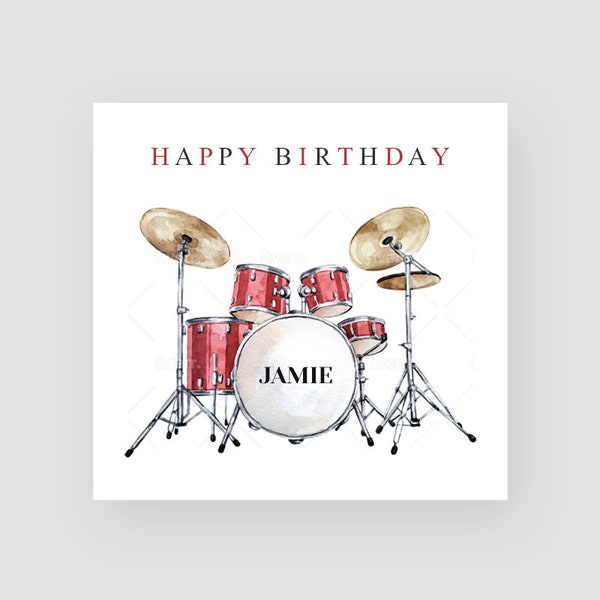 Personalised Drum Kit Birthday Card - Drum Birthday Card For Son - Drummer Grandson Birthday Card - Personalised Music Birthday Card