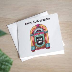 Personalised 50th Birthday Card For Him - Personalised Jukebox Birthday Card - Retro Birthday Card Dad - Personalised Husband Birthday Card
