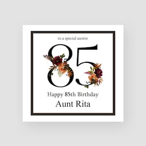 Biglietto di compleanno personalizzato per l'85° compleanno - Ottantacinquesimo biglietto di compleanno - 85 anni - Numeri floreali - Per le donne - Per lei - QUALSIASI NOME