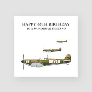 Tarjeta de cumpleaños número 65 personalizada - Tarjeta de cumpleaños Spitfire - Tarjeta de cumpleaños de aviación - Tarjeta de cumpleaños de 65 años para él - Tarjeta de cumpleaños de papá