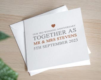 Personalised 3rd Anniversary Card - Leather Anniversary Card - On Our 3rd Wedding Anniversary Card - 3rd Anniversary Gift - 3 Years Married