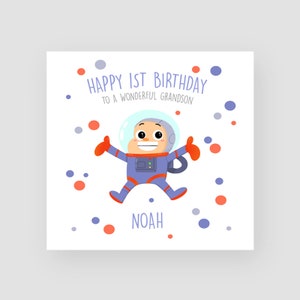Biglietto di 1° compleanno personalizzato per ragazzo - Biglietto di 1° compleanno Spaceman - Biglietto di 1° compleanno per figlio Spaceman - Biglietto di 1° compleanno per nipote