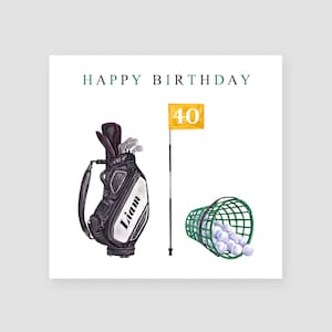 Cartão de aniversário de 40 anos personalizado para golfista - Cartão de aniversário de 40 anos para marido - Cartão de aniversário para campo de golfe - Presente de golfe feito à mão