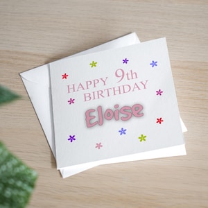 9e carte d'anniversaire personnalisée pour elle - neuvième anniversaire - 9 ans - mini fleurs - petite fille - carte d'anniversaire pour enfants - TOUT NOM/ÂGE