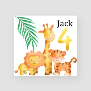 Biglietto di compleanno personalizzato 4th Birthday Card - Fourth Birthday Card - Età 4 - Animale zoologico - Biglietto di compleanno per bambini - Per i bambini - Per lui / lei
