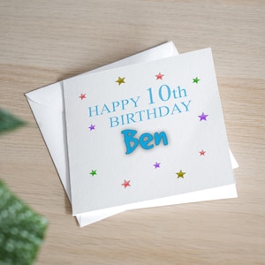 Gepersonaliseerde 10e verjaardagskaart - 10e verjaardagskaart zoon - tiende verjaardagskaart kleinzoon - sterverjaardagskaart voor jongen - 10e verjaardagscadeau