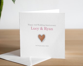 Personalised 3rd Anniversary Card - Leather Anniversary Card - Third Anniversary Card - 3rd Anniversary Gift - 3 Year Anniversary Card