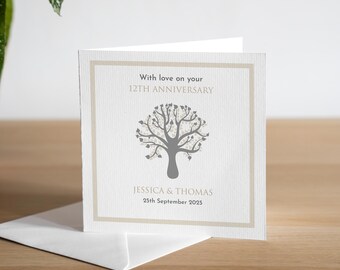 Personalisierte handgemachte 12. Hochzeitsjubiläumskarte Seide 12. Jahrestag Geschenk mit Liebe auf Ihrer 12. Jahrestagskarte zwölf Jahre