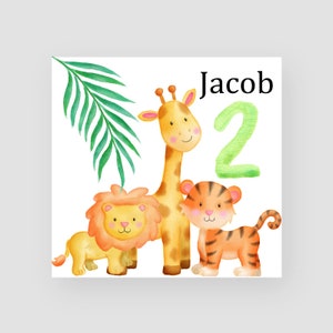Tarjeta de segundo cumpleaños personalizada - Tarjeta de segundo cumpleaños - 2 años - Animales del zoológico - Tarjeta de cumpleaños para niños - Para niños - Para él/ella