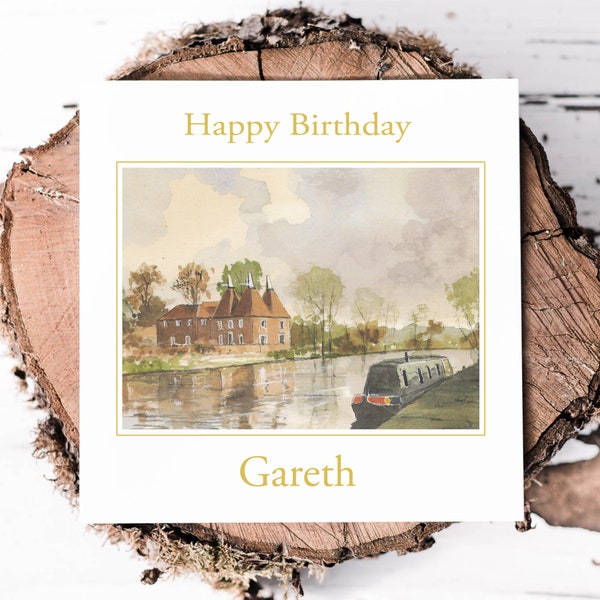 Personalised Canal Boat Birthday Card - Countryside Birthday Card - Dad Birthday Card - Husband Birthday Card - Narrowboat Birthday Card