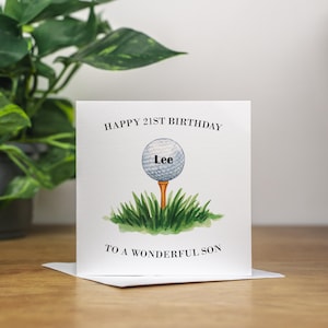 Carte d'anniversaire personnalisée de 21 ans, cadeau d'anniversaire de golf, carte d'anniversaire de golf de petit-fils, carte d'anniversaire de vingt et unième fils, carte d'anniversaire masculine faite main