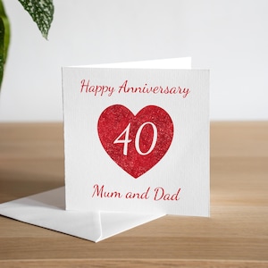 Cartão personalizado Ruby 40º aniversário de casamento, presente feito à mão para eles, quarenta anos de casamento juntos