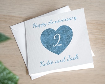 Biglietto d'auguri personalizzato in cotone per il secondo anniversario di matrimonio, fatto a mano, regalo per il secondo anniversario di matrimonio, due anni di matrimonio insieme