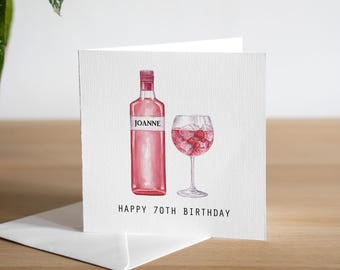 Personalised 70th Pink Gin Birthday Card For Her - Age 70 Birthday Card - Mum 70th Birthday Card - Wife 70th Birthday Card - Friend Birthday