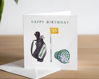 Personalisierte 25. Geburtstagskarte für Golfer - 25. Geburtstagskarte Sohn - Golfangeheber Geburtstagskarte - Handgemachtes Golfgeschenk