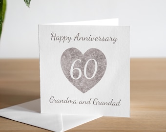 Biglietto di auguri personalizzato per il 60° anniversario di matrimonio con diamante, fatto a mano, regalo speciale per celebrare il 60° anniversario, sessant'anni di matrimonio insieme.