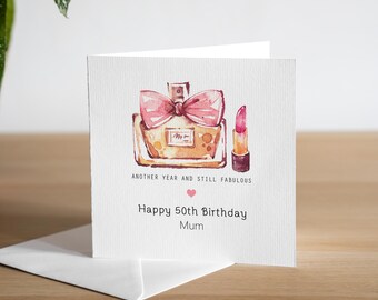 Personalised 50th Birthday Card Wife Fiftieth Birthday Card Mum 50 Bday Card Fashion Female 50th Handmade Birthday Gift For Her