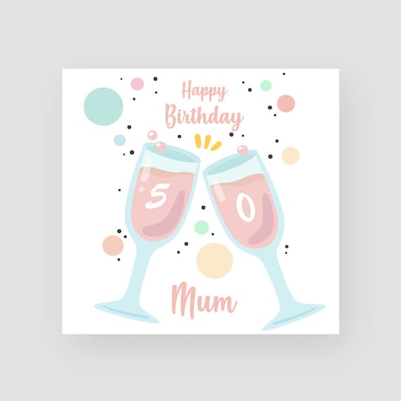 Personalised 50th Champagne Birthday Card Friend Neighbour 40th 60th 65th 70th 