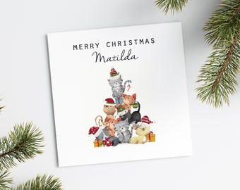 Personalised Christmas Card For Cat Lover - Handmade Cat Christmas Card With Personalised Name - Christmas Card Cat Lady - Kitten Christmas