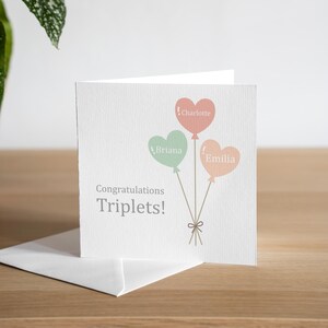 Gepersonaliseerde nieuwe kaart drieling - kaarten pasgeboren baby meisjes - gefeliciteerd baby - nieuwe dochters - Welcome To The World - roze ballonnen