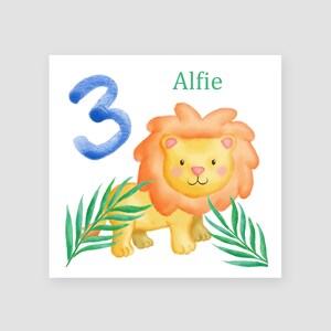 Tarjeta personalizada de 3er cumpleaños Nieto Tercera tarjeta de cumpleaños Hijo Tarjeta de cumpleaños León Regalo de cumpleaños Animales del zoológico Tarjeta de cumpleaños para niño pequeño