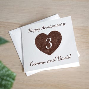 パーソナライズされた革の結婚3周年記念カード 結婚3周年の記念に手作りの3周年記念の贈り物