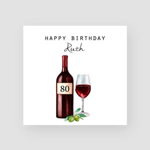 Biglietto di auguri personalizzato per l'80° compleanno della moglie - Biglietto di auguri fatto a mano per l'80° compleanno della mamma - Regalo di compleanno personalizzato con vino rosso - Biglietto di auguri per l'80° compleanno della donna