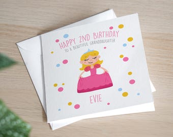 Personalised 2nd Birthday Card Girl 2nd Handmade Birthday Card Daughter 2nd Birthday Gifts Granddaughter Age 2 Birthday Card Princess Gifts