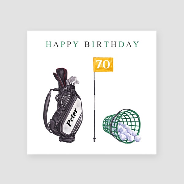 Personalised 70th Birthday Card For Golfer - 70th Birthday Card Dad - Golf Driving Range Birthday Card - Handmade Golfing Gift