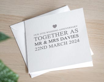 Personalised 25th Anniversary Card -  Silver Anniversary Card - On Our 25th Wedding Anniversary Card - 25th Anniversary Gift - 25 Years
