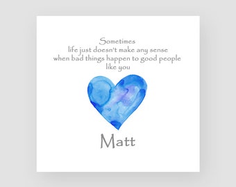 Personalised Get Well Soon Card - For Him - Washed Blue Heart - With Sympathy - Thinking Of You - Good Luck - Operation - Hospital - Cancer