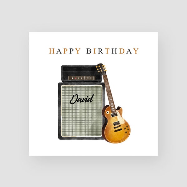 Tarjeta de cumpleaños de guitarra personalizada - Tarjeta de cumpleaños de guitarra para hijo - Tarjeta de cumpleaños de nieto guitarrista - Tarjeta de cumpleaños de música personalizada