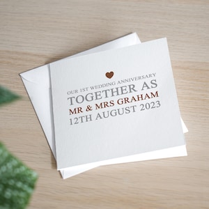 Tarjeta de primer aniversario personalizada - Tarjeta de aniversario en papel - Tarjeta para nuestro primer aniversario de bodas - Regalo para el primer aniversario - 1 año de casados