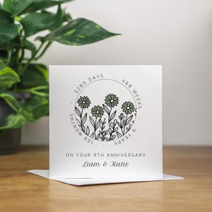 Tarjeta personalizada para el noveno aniversario de bodas para el esposo, hecha a mano en Willow, regalo de aniversario número 9, tarjeta para el noveno aniversario, esposa, Willow