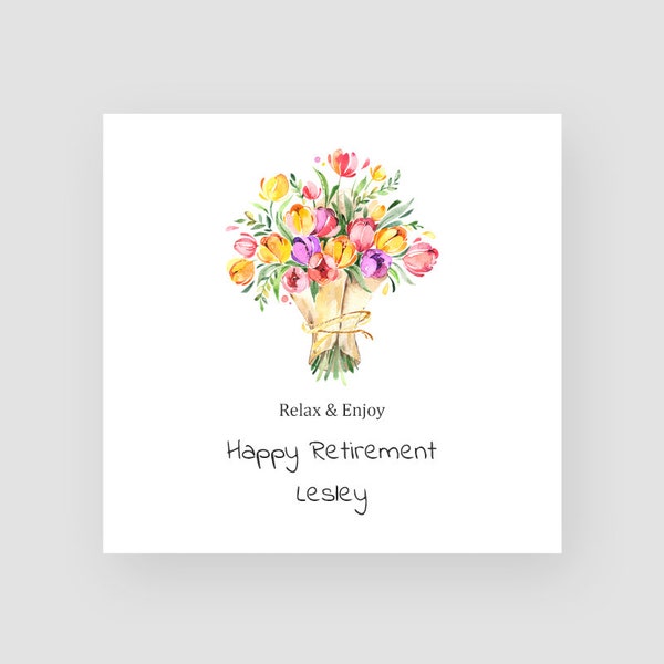 Personalised Retirement Card For Her - Retirement Card For Women - Happy Retirement Card - Flowers Retirement Card - Work Retirement Card