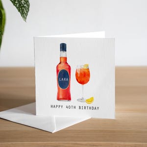 Biglietto di auguri di compleanno personalizzato Aperol Spritz - Biglietto di auguri personalizzato per il 40° compleanno - Biglietto di auguri per il cocktail - Regalo per il 40° compleanno per lei
