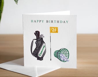 Personalised 21st Birthday Card For Golfer - 21st Birthday Card Boyfriend - Golf Driving Range Birthday Card - Handmade Golfing Gift