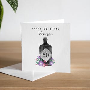 Gepersonaliseerde 50e verjaardagskaart Gin-verjaardagscadeau vrouwelijke verjaardagskaart voor haar 50e verjaardagskaart moeder vijftigste verjaardagskaart handgemaakte gin-tonic