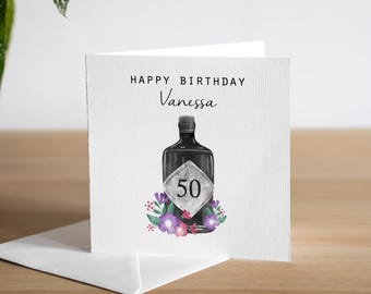 Personalised 50th Birthday Card Gin Birthday Gift Female Birthday Card For Her 50 Bday Card Mum Fiftieth Birthday Card Handmade Gin Tonic