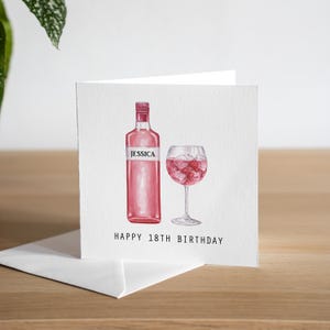 Cartão de aniversário de 18 anos personalizado Pink Gin para ela - Cartão de aniversário de 18 anos - Cartão de aniversário de 18 anos para filha - Cartão de aniversário de 18 anos para neta