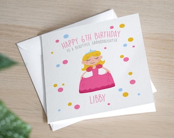 Personalised 6th Birthday Card Girl 6th Handmade Birthday Card Daughter 6th Birthday Gifts Granddaughter Age 6 Birthday Card Princess Gifts